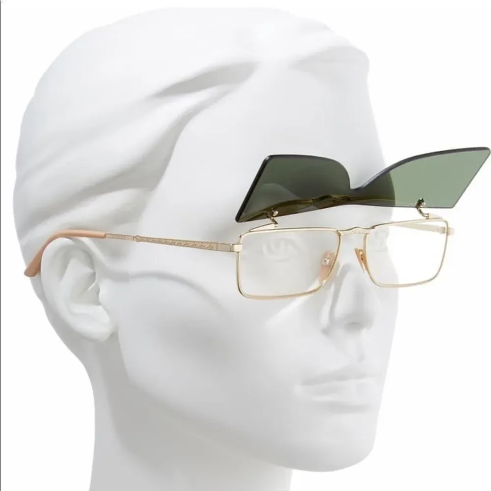 Gucci 56mm Flip-up Rectangle Unisex Sunglasses Dark Grey / Gold Limited-Edition